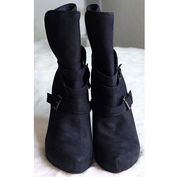 EUC Aldo Black Buckle Heel Boots - Picture 2 of 16